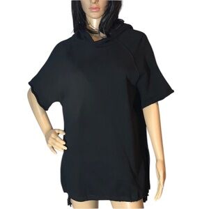 Black Rise Oversized Ringspun Cotton Short Sleeve Hoodie with Side Slit Small